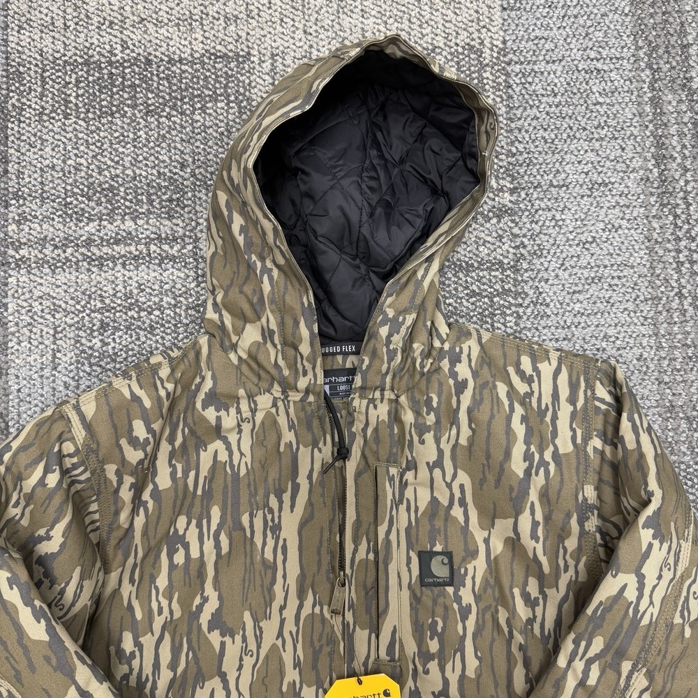 Carhartt Jacket Mens Small BottomLand Camo Rugged Flex‎ Duck Insulated Loose Fit